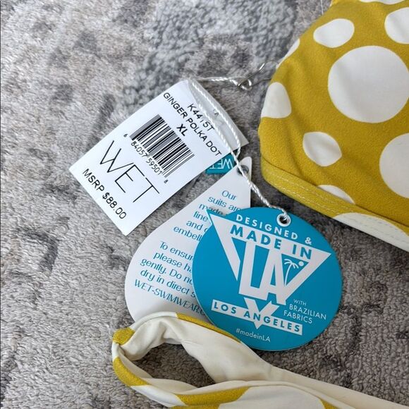 Yellow and White Polka Dot Bikini Swimwear - Picture 2 of 10